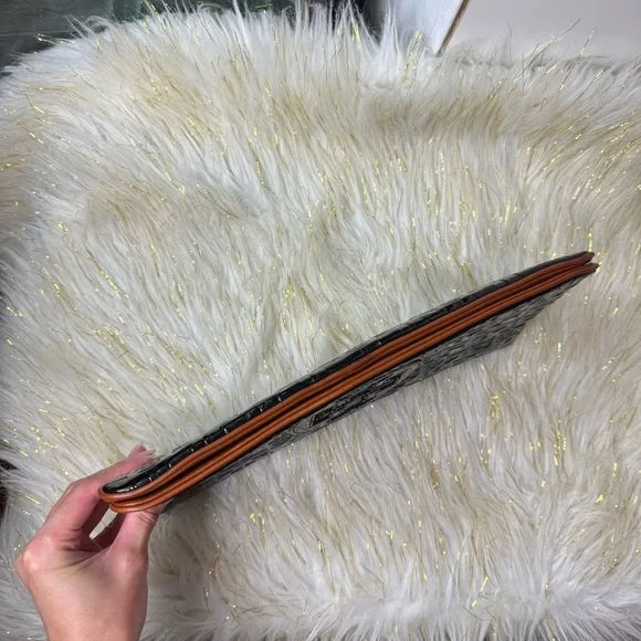 Tory Burch Black Clutch with Brown Logo Trim - Picture 7 of 9